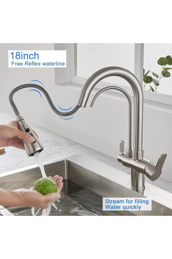 Mutfak Evye Bataryası Dijital Sıcaklık Led Su Arıtma Çıkışlı Mat Krom Nikel Ithal 7 Yıl Garanti - Resim 5