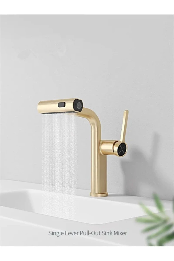 Banyo Lavabo Mutfak Bataryası Duş Şelale 3 Fonksiyonlu Fiskiyeli Spiralli Ithal Mat Gold - 2