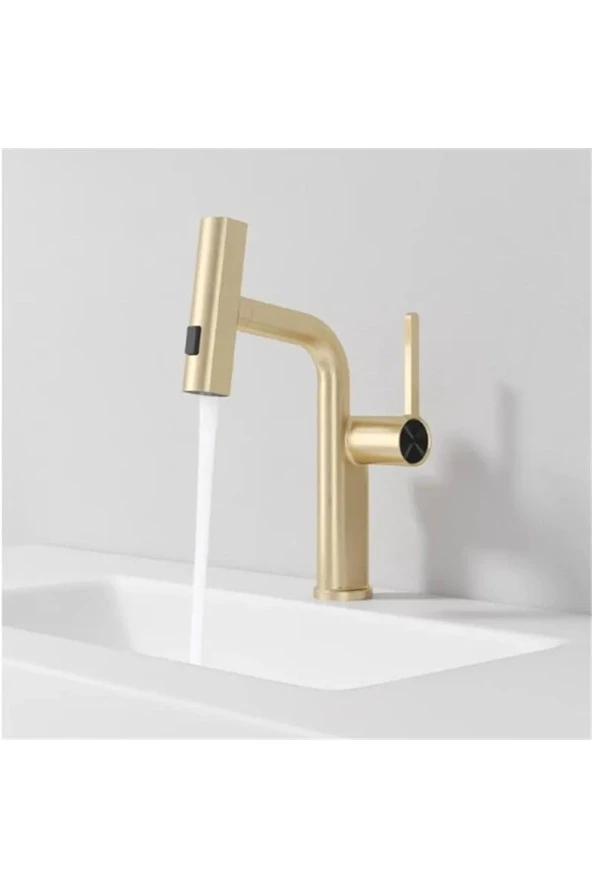 Banyo Lavabo Mutfak Bataryası Duş Şelale 3 Fonksiyonlu Fiskiyeli Spiralli Ithal Mat Gold - 3