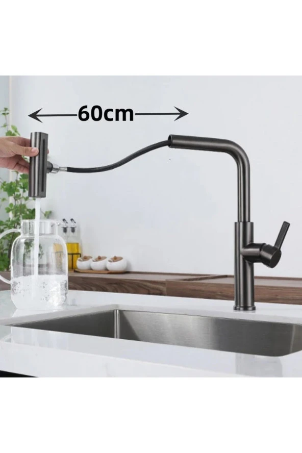 Mutfak Eviye Bataryası Duş Şelale 3 Fonksiyonlu Spiralli Ithal 7 Yıl Garantili Antrasit - Resim 3