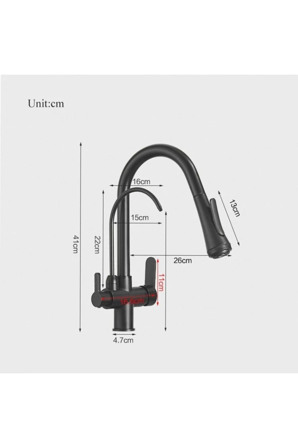 MUTFAK EVYE BATARYASI DUAL FLOW SU ARITMA ÇIKIŞLI YENİ TASARIM MAT SİYAH+4 FARKLI MOD AYARLI İTHAL - Resim 2