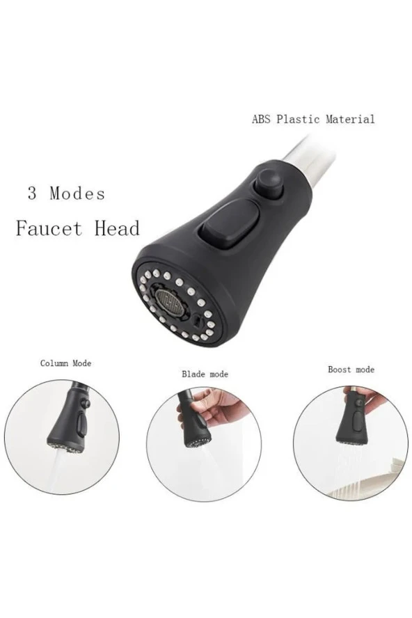 Mutfak Evye Bataryası Yeni İthal 3 Fonksiyonlu Fiskiye Spiralli Mat Siyah 7 Yıl Garanti - Resim 3