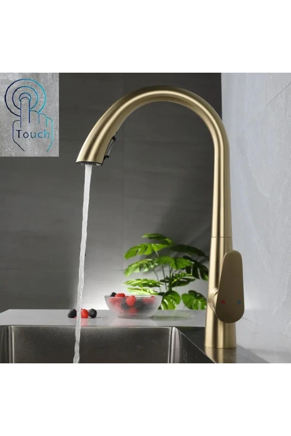 Mutfak Evye Bataryası Mat Gold Smart Dokunmatik Spiralli Fiskiyeli 7 Yıl Garantili İthal - Resim 4