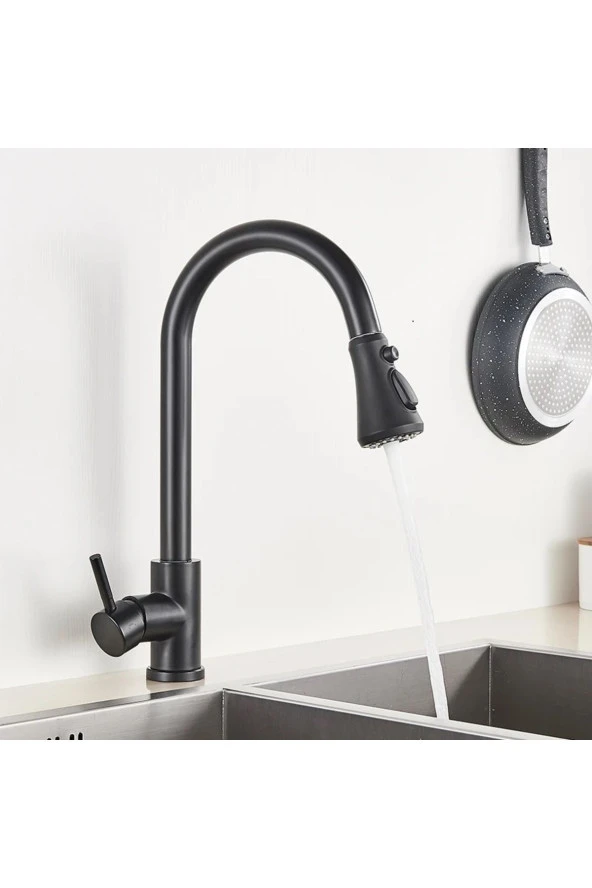 Mutfak Evye Bataryası Yeni İthal 3 Fonksiyonlu Fiskiye Spiralli Mat Siyah 7 Yıl Garanti - Resim 6