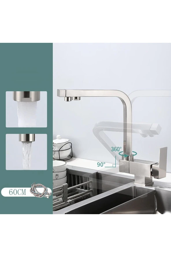 Mutfak Pencere Önü Katlanır Evye Bataryası Su Arıtma Çıkışlı Yeni Mat Krom Nikel 7 Yıl Garantili - Resim 2