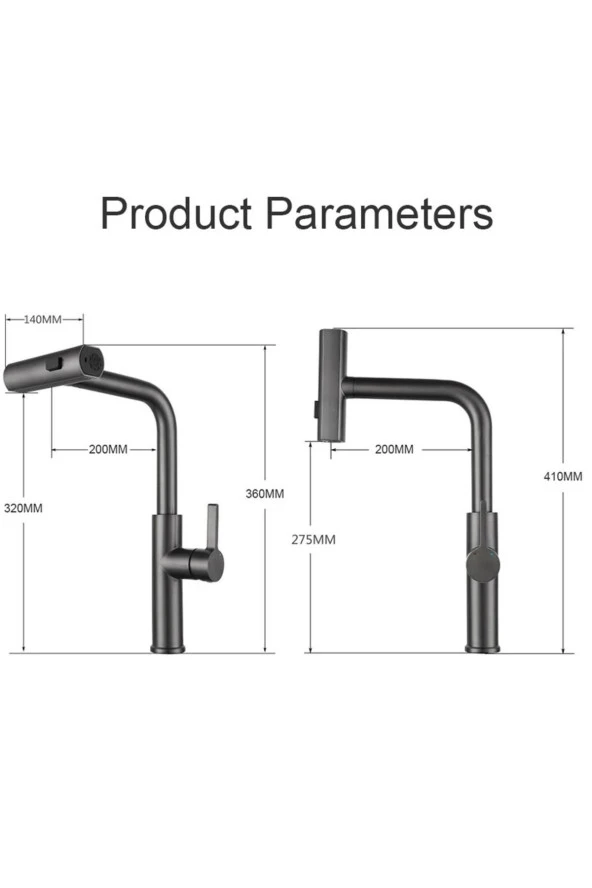 Mutfak Eviye Bataryası Duş Şelale 3 Fonksiyonlu Spiralli Fistikeli Ithal Mat Krom 7 Yıl Garantili - Resim 4