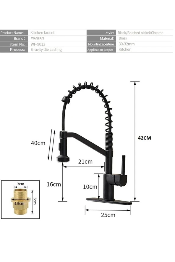 Mutfak Evye Bataryası Siyah Fiskiyeli Yeni Model 7 Yıl Garantili Ithal - Resim 4