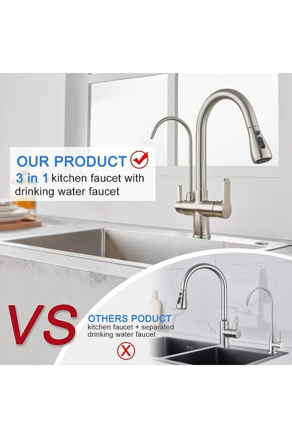 Mutfak Evye Bataryası Dijital Sıcaklık Led Su Arıtma Çıkışlı Mat Krom Nikel Ithal 7 Yıl Garanti - Resim 2