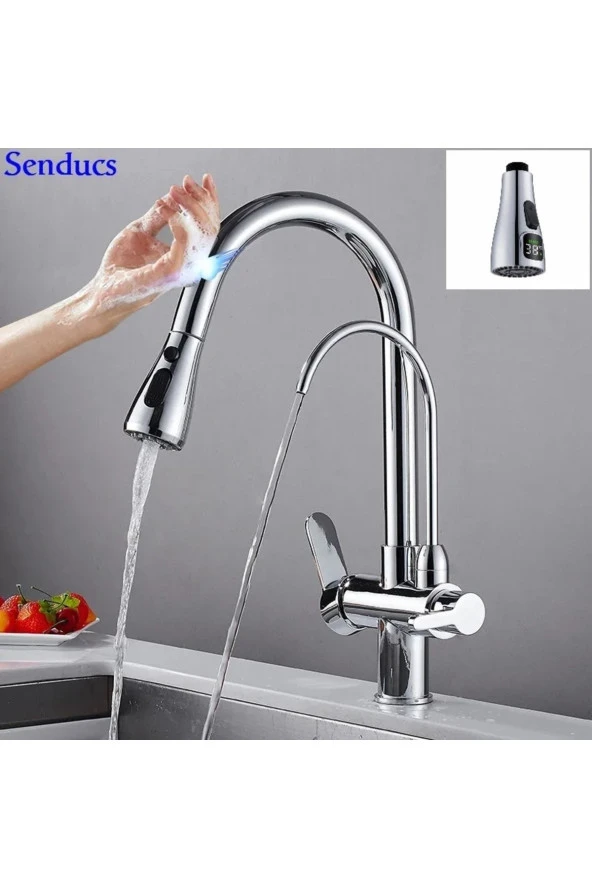 Mutfak Evye Bataryası Dual Flow Su Arıtma Çıkışlı Dijital Sıcaklık Led Fiskiye Dokunmatik Ithal - Resim 2