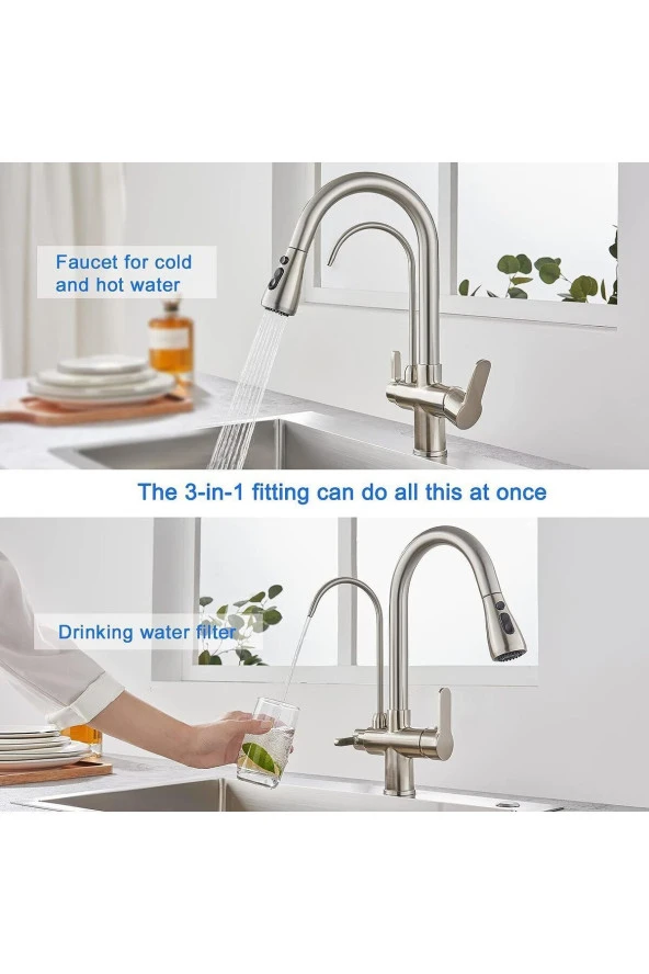 Mutfak Evye Bataryası Dijital Sıcaklık Led Su Arıtma Çıkışlı Mat Krom Nikel Ithal 7 Yıl Garanti - Resim 3