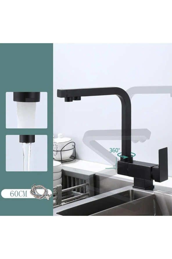 Mutfak Pencere Önü Katlanır Evye Bataryası Su Arıtma Çıkışlı Yeni Mat Siyah 7 Yıl Garantili - Resim 5