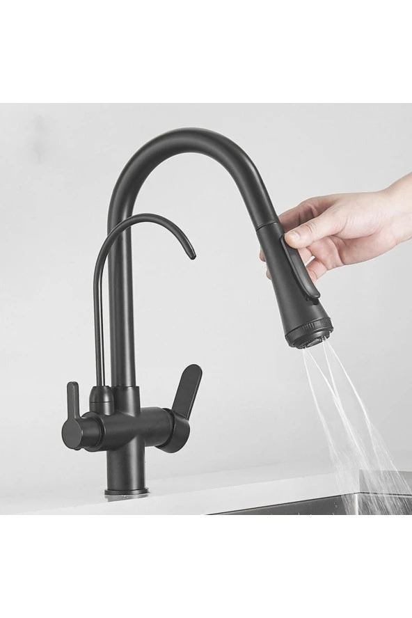 MUTFAK EVYE BATARYASI DUAL FLOW SU ARITMA ÇIKIŞLI YENİ TASARIM MAT SİYAH+4 FARKLI MOD AYARLI İTHAL - Resim 4