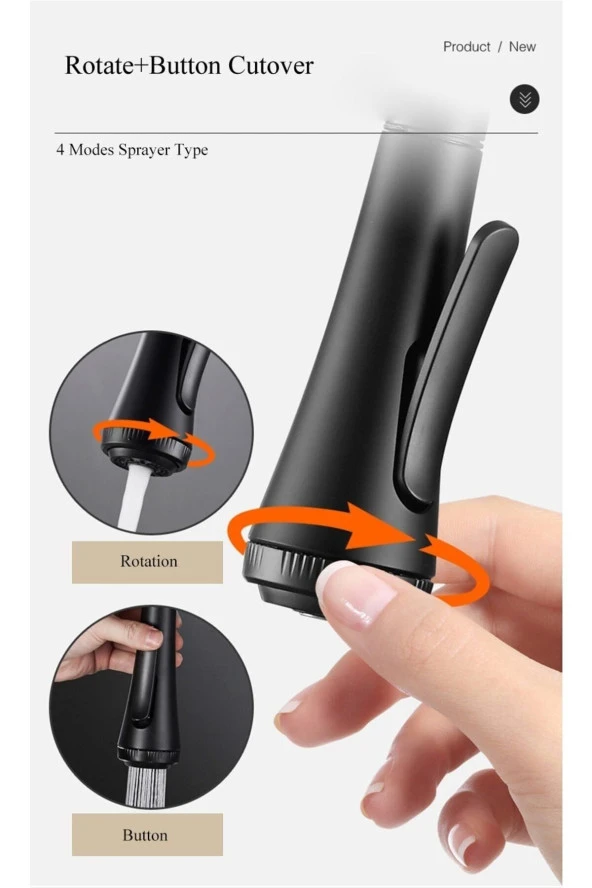 MUTFAK EVYE BATARYASI DUAL FLOW SU ARITMA ÇIKIŞLI YENİ TASARIM MAT SİYAH+4 FARKLI MOD AYARLI İTHAL - Resim 6