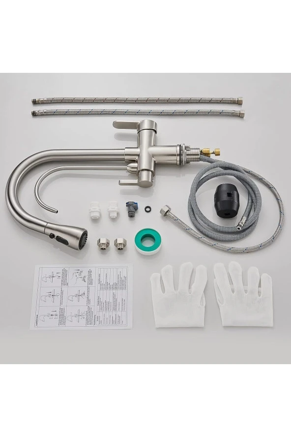 Mutfak Evye Bataryası Dijital Sıcaklık Led Su Arıtma Çıkışlı Mat Krom Nikel Ithal 7 Yıl Garanti - Resim 4