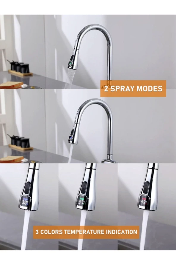 Mutfak Evye Bataryası Dual Flow Su Arıtma Çıkışlı Dijital Sıcaklık Led Fiskiye Dokunmatik Ithal - Resim 4