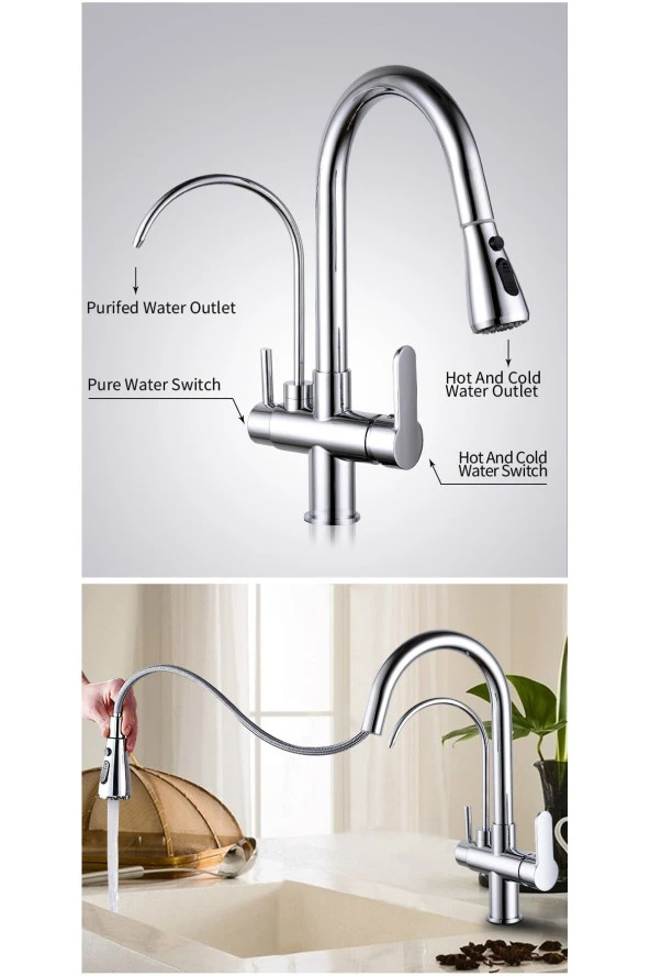 Mutfak Evye Bataryası Dual Flow Su Arıtma Çıkışlı Dijital Sıcaklık Led Fiskiye Dokunmatik Ithal - Resim 6