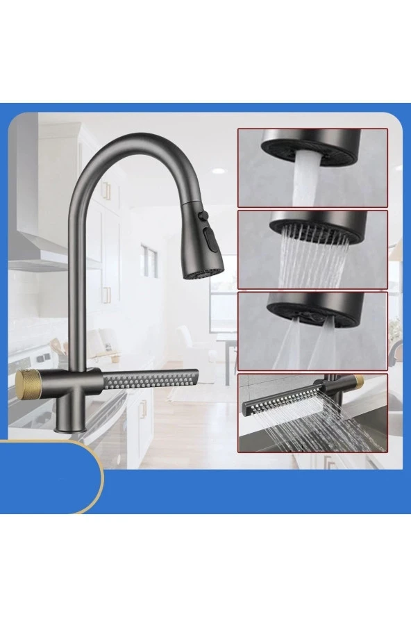 Mutfak Evye Bataryası Şelaleli Yeni Tasarım Fiskiyeli Fonksiyonlu Antrasit Gri 5 Yıl Garantili ürün görseli