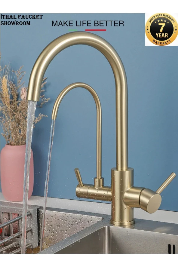 Mutfak Evye Bataryası Dual Flow Su Arıtma Çıkışlı 7 Yıl Garanti Ithal Mat Gold Yeni Ithal - Resim 2