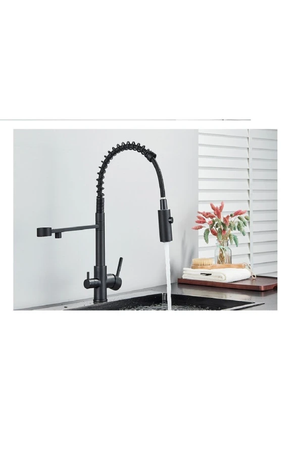 Mutfak Evye Bataryası Dual Flow Su Arıtma Çıkışlı Spiralli Fiskiyeli 7 Yıl Garantili Ithal Siyah ürün görseli