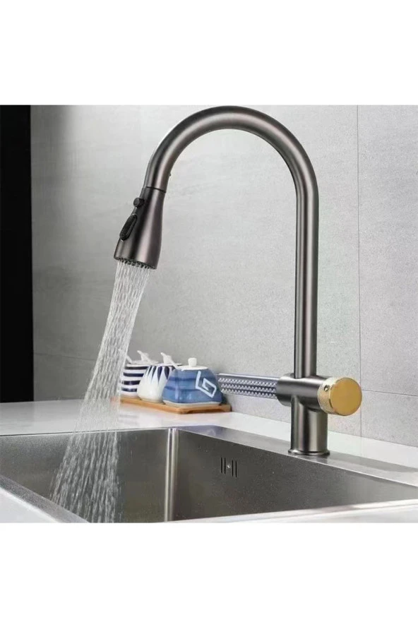 Mutfak Evye Bataryası Şelaleli Yeni Tasarım Fiskiyeli Fonksiyonlu Antrasit Gri 5 Yıl Garantili - Resim 3