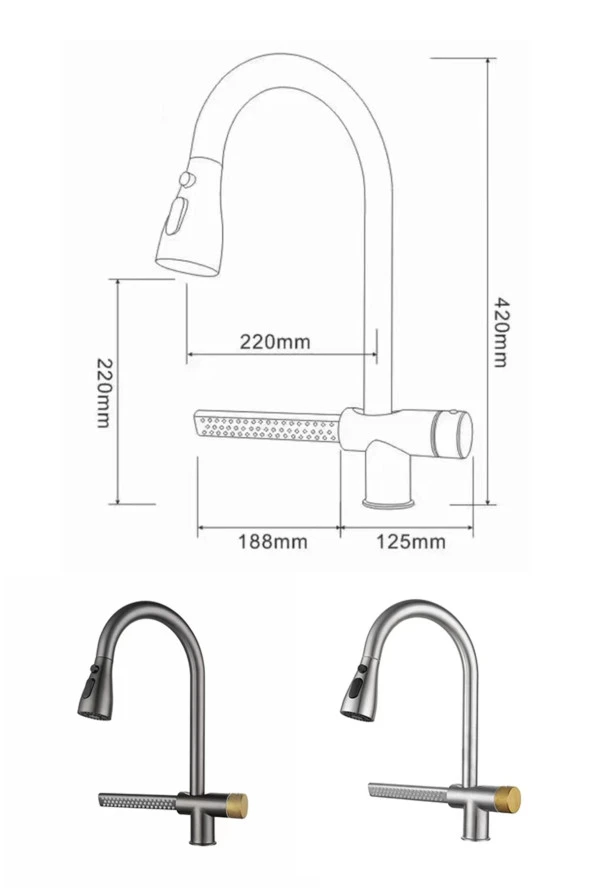 Mutfak Evye Bataryası Şelaleli Yeni Tasarım Fiskiyeli Fonksiyonlu Mat Krom Nikel 7 Yıl Garantili - Resim 3
