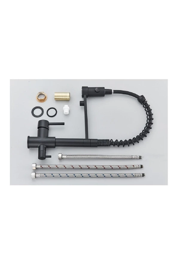 Mutfak Evye Bataryası Dual Flow Su Arıtma Çıkışlı Spiralli Fiskiyeli 7 Yıl Garantili Ithal Siyah - Resim 2