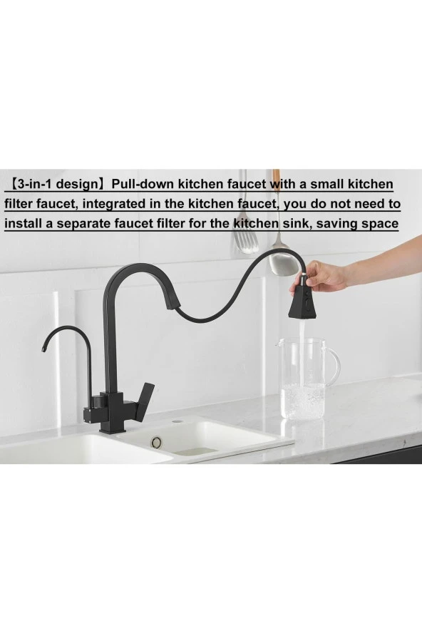 Mutfak Evye Bataryası Dual Flow Su Arıtma Çıkışlı Bas Çek Yeni Mat Siyah 7 Yıl Garantili Ithal - Resim 2