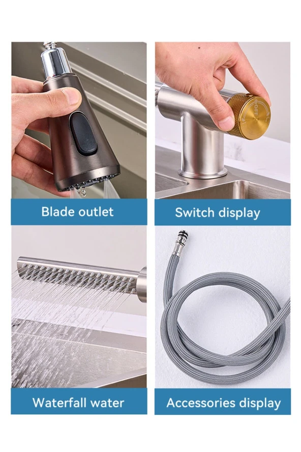 Mutfak Evye Bataryası Şelaleli Yeni Tasarım Fiskiyeli Fonksiyonlu Mat Krom Nikel 7 Yıl Garantili - Resim 2