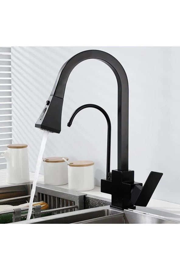 Mutfak Evye Bataryası Dual Flow Su Arıtma Çıkışlı Bas Çek Yeni Mat Siyah 7 Yıl Garantili Ithal - Resim 5