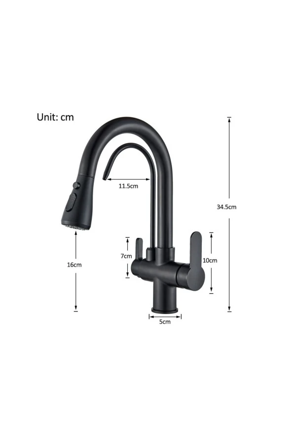Mutfak Evye Bataryası Dual Flow Kısa Model Su Arıtma Çıkışlı Spiralli 7 Yıl Garanti Ithal Siyah/krom - Resim 4