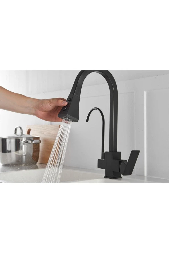 Mutfak Evye Bataryası Dual Flow Su Arıtma Çıkışlı Bas Çek Yeni Mat Siyah 7 Yıl Garantili Ithal - Resim 6