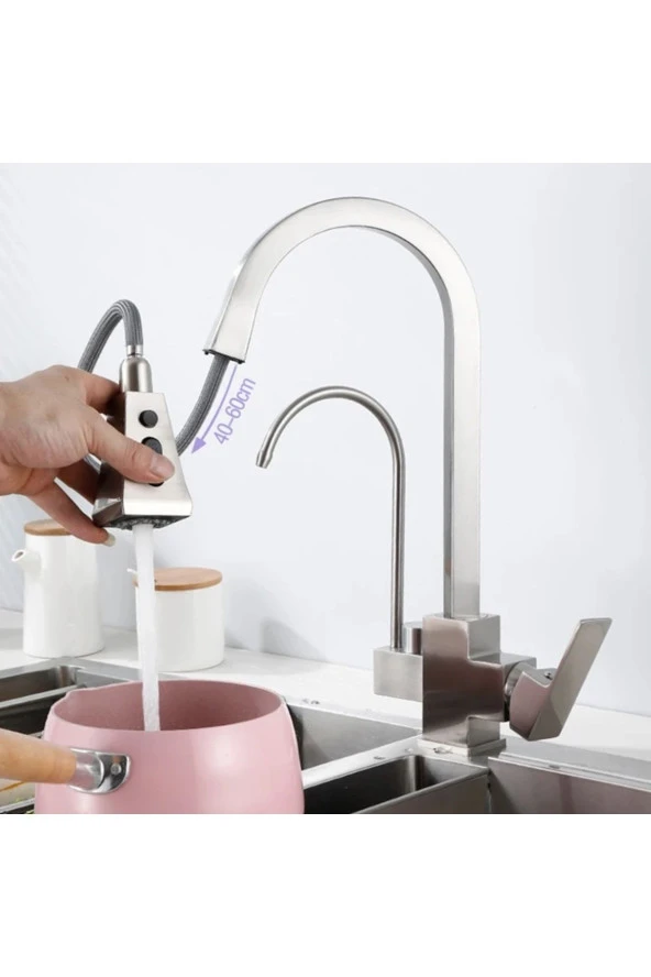 Mutfak Evye Bataryası Dual Flow Yeni Bas Çek Su Arıtma Çıkışlı Fiskiyeli Nikel 7 Yıl Garantili Ithal - Resim 6