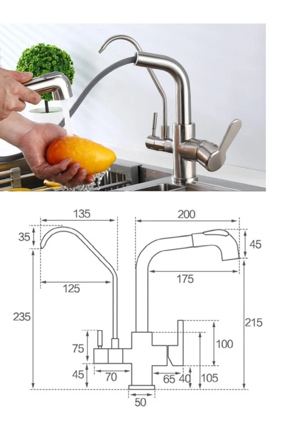 Mutfak Evye Bataryası Dual Flow Su Arıtma Çıkışlı Yeni Mat Krom Nikel 7 Yıl Garantili Ithal - Resim 6