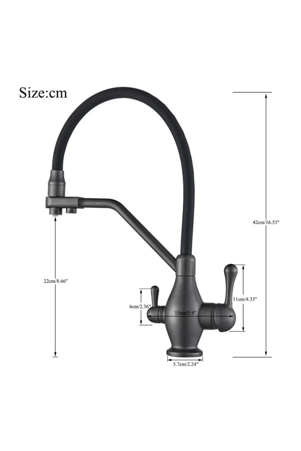 Mutfak Evye Bataryası Dual Flow Su Arıtma Çıkışlı Spiralli Yeni Ürün Antrasit Gri 7 Yıl Garantili - Resim 5