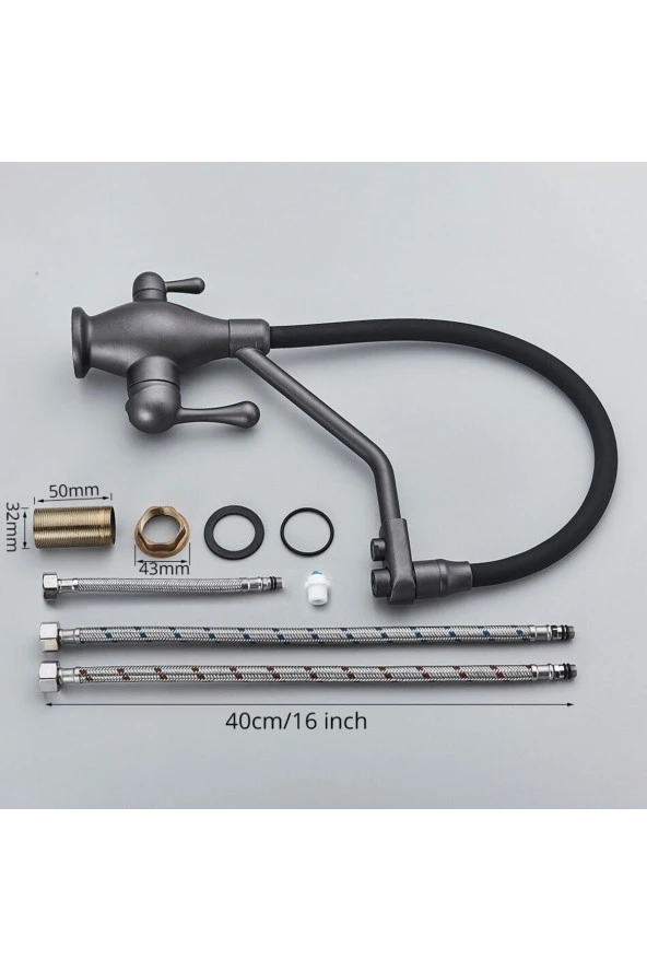 Mutfak Evye Bataryası Dual Flow Su Arıtma Çıkışlı Spiralli Yeni Ürün Antrasit Gri 7 Yıl Garantili - Resim 6