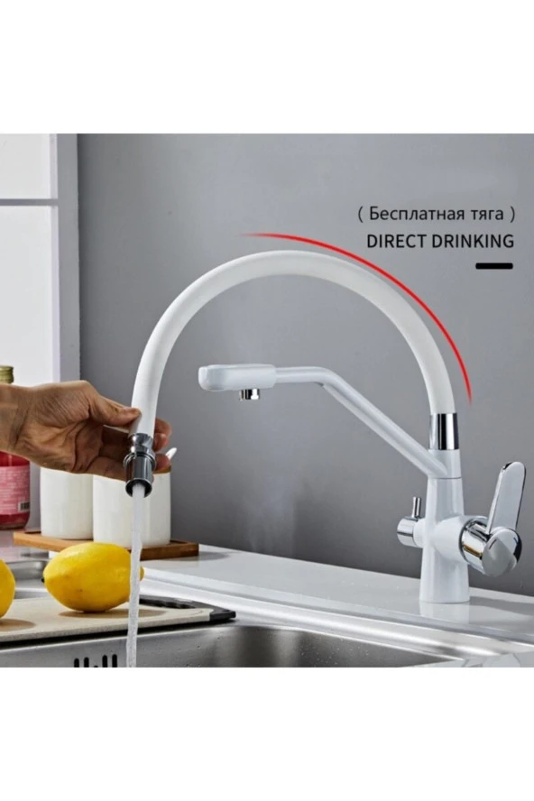 Mutfak Evye Bataryası Dual Flow Su Arıtma Çıkışlı Yeni Tasarım Beyaz Spiralli 7 Yıl Garanti - Resim 2