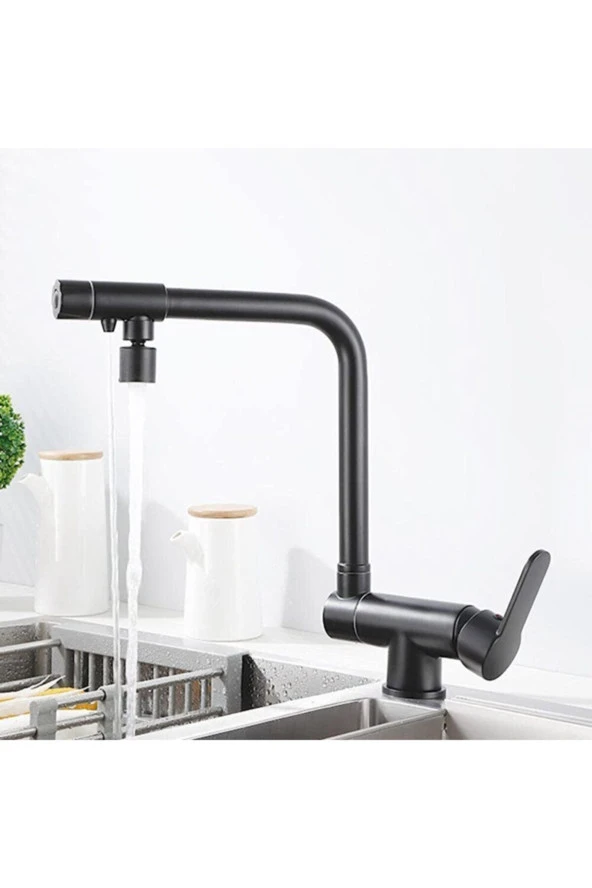 Mutfak Pencere Önü Katlanır Evye Bataryası Su Arıtma Çıkışlı Yeni Mat Siyah 7 Yıl Garantili - Resim 2