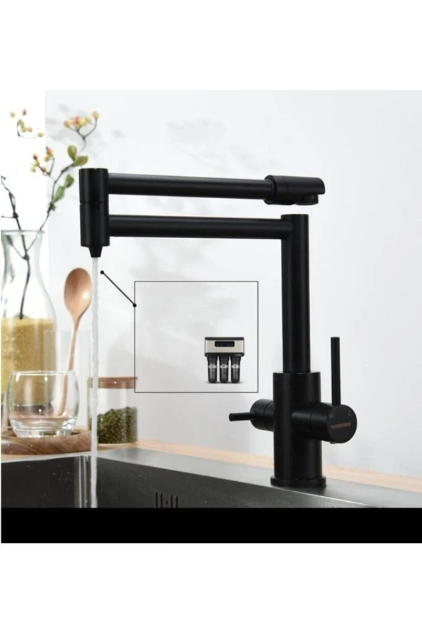 Mutfak Evye Bataryası Dual Flow Su Arıtma Çıkışlı Yeni Tasarım Siyah Katlanır 7 Yıl Garantili - Resim 3