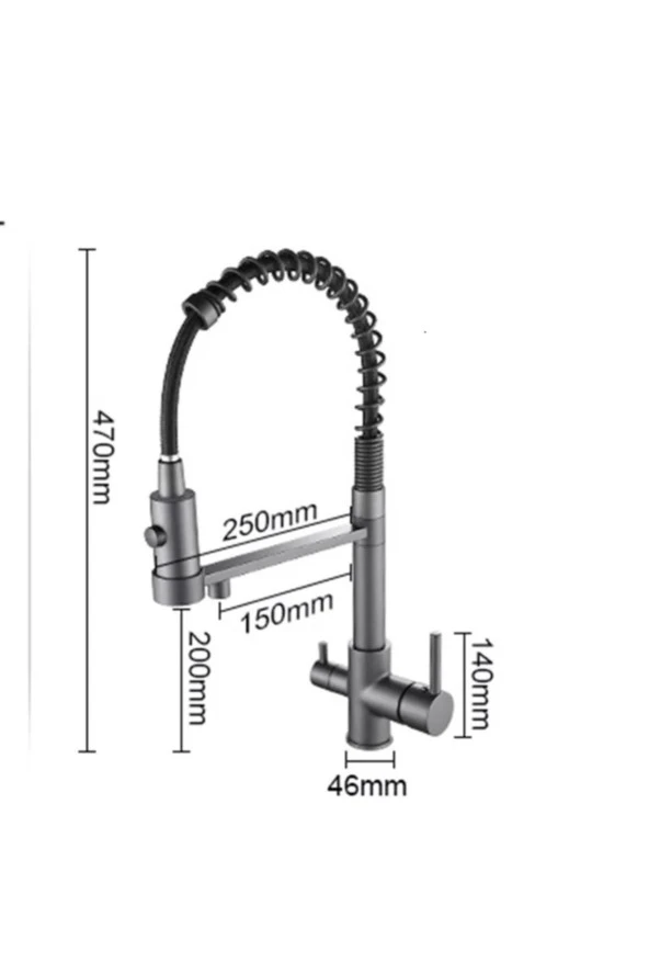 Mutfak Evye Bataryası Dual Flow Su Arıtma Çıkışlı Yeni Tasarım Mat Siyah Fiskiyeli 7 Yıl Garantili - Resim 2