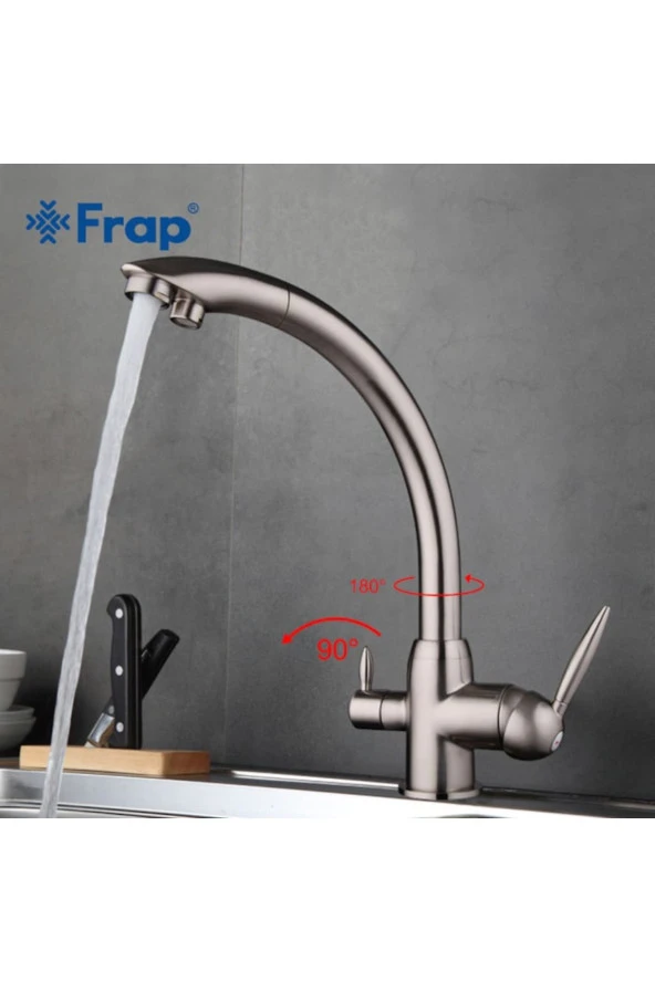 Mutfak Evye Bataryası Dual Flow Su Arıtma Çıkışlı Mat Krom Nikel 7 Yıl Garantili Ithal