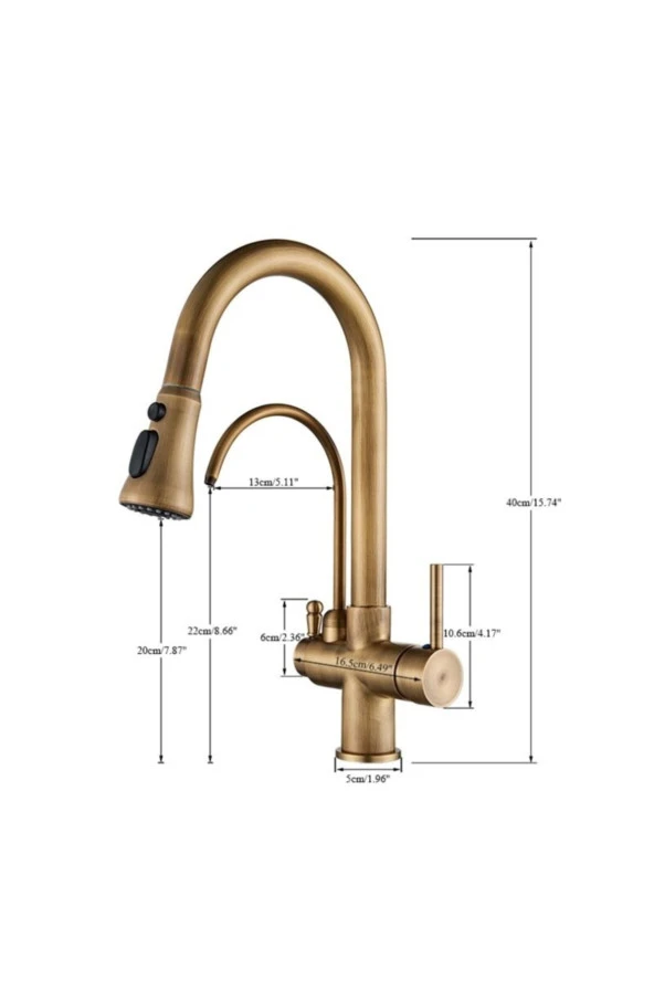 Mutfak Evye Bataryası Dual Flow Su Arıtma Çıkışlı Antik Spiralli Yeni Fiskiyeli Ithal 7 Yıl Garanti - Resim 3