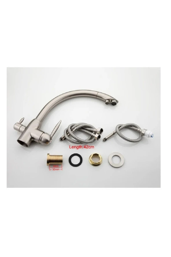 Mutfak Evye Bataryası Dual Flow Su Arıtma Çıkışlı Mat Krom Nikel 7 Yıl Garantili Ithal - Resim 2