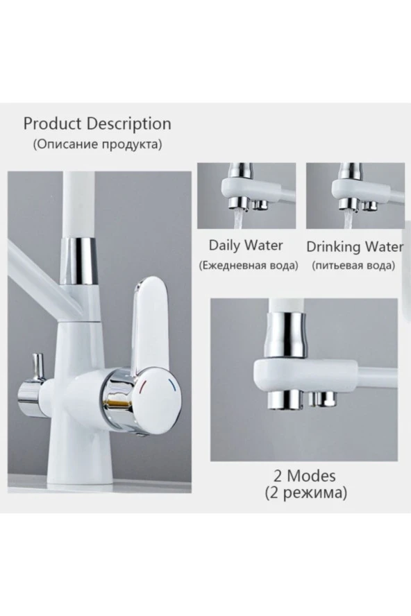 Mutfak Evye Bataryası Dual Flow Su Arıtma Çıkışlı Yeni Tasarım Beyaz Spiralli 7 Yıl Garanti - Resim 5