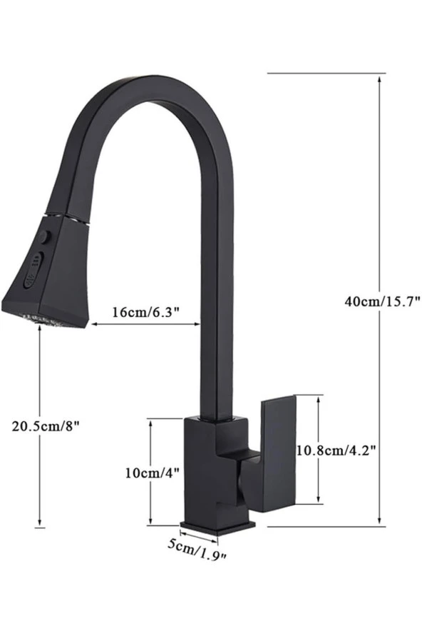 Mutfak Evye Bataryası Fiskiyeli Çift Akış Ayarlı Yeni Tasarım Mat Siyah 5 Yıl Garantili - Resim 2