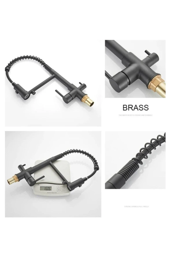 Mutfak Evye Bataryası Dual Flow Su Arıtma Çıkışlı Yeni Tasarım Mat Siyah Fiskiyeli 7 Yıl Garantili - Resim 3