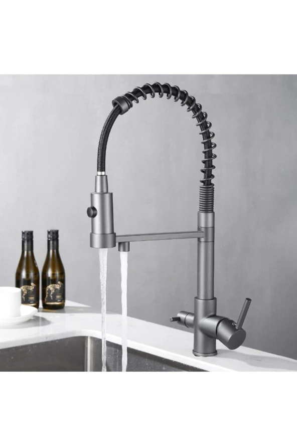 Mutfak Evye Bataryası Dual Flow Su Arıtma Çıkışlı Antrasit Gri Spiralli 7 Yıl Garanti Ithal - Resim 2