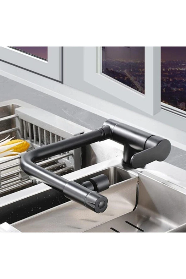 Mutfak Pencere Önü Katlanır Evye Bataryası Su Arıtma Çıkışlı Yeni Mat Siyah 7 Yıl Garantili - Resim 4