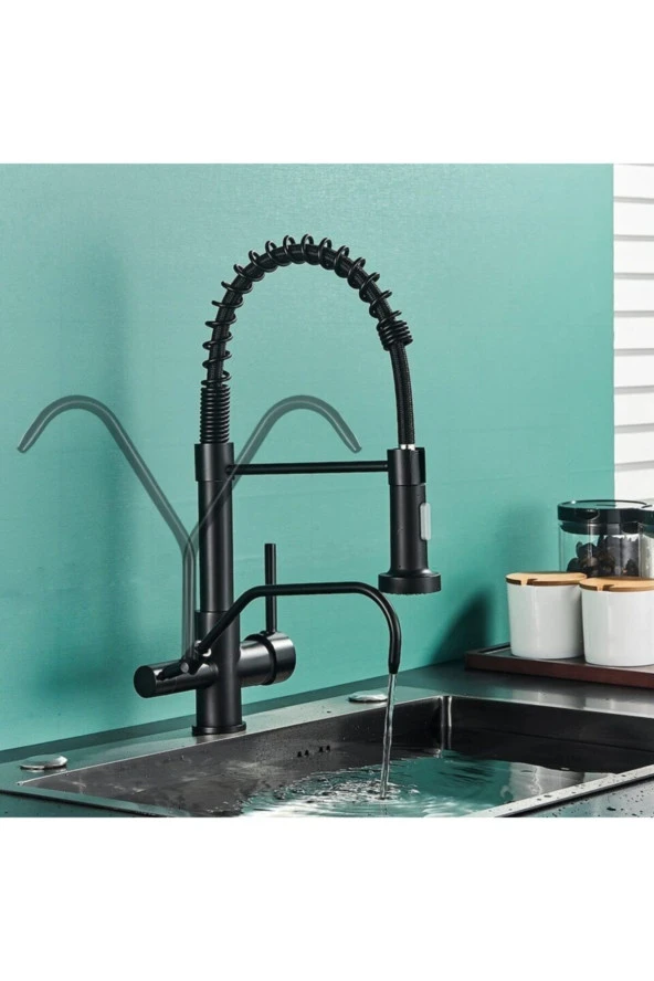 Mutfak Evye Bataryası Dual Flow Su Arıtma Çıkışlı Yeni Tasarım Mat Siyah 7 Yıl Garantili Ithal - Resim 3