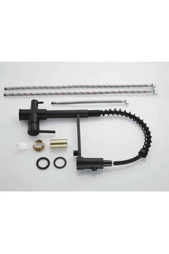 Mutfak Evye Bataryası Dual Flow Su Arıtma Çıkışlı Yeni Tasarım Mat Siyah Fiskiyeli 7 Yıl Garantili - Resim 4