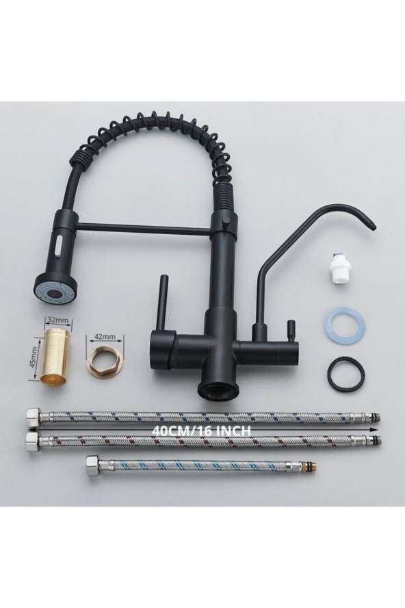 Mutfak Evye Bataryası Dual Flow Su Arıtma Çıkışlı Yeni Tasarım Mat Siyah 7 Yıl Garantili Ithal - Resim 4